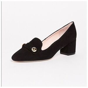 Kate Spade Middleton Black Suede Block Heel Loafers Pointed Heel Womens Size 6.5